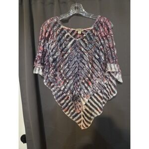 One World Top Medium Bohemian‎ Paisley Sheer Poncho Blouse Festival